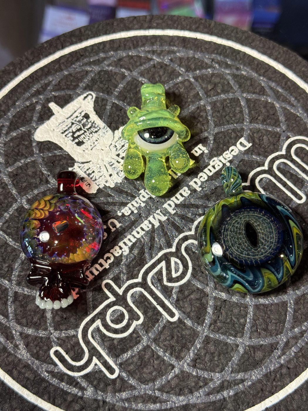 Monster pendant trio at Mr. Wigz Smoke Shop